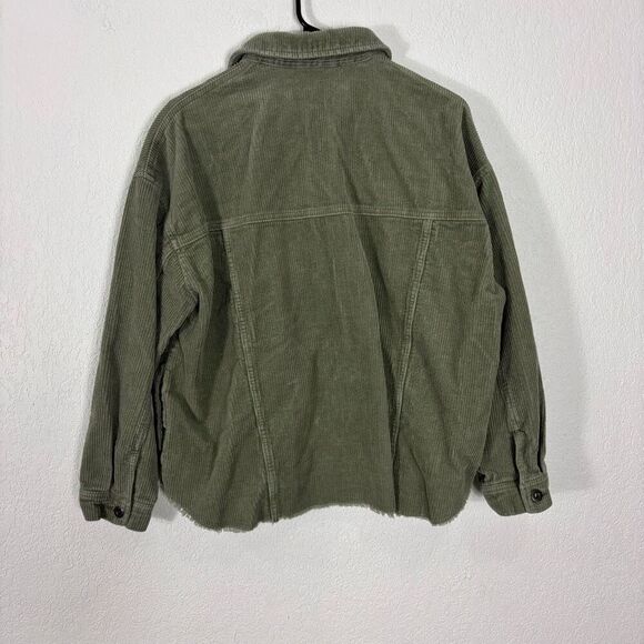 Zara Green Corduroy Button Front Raw Hem Jacket Women’s Large - Picture 2 of 7